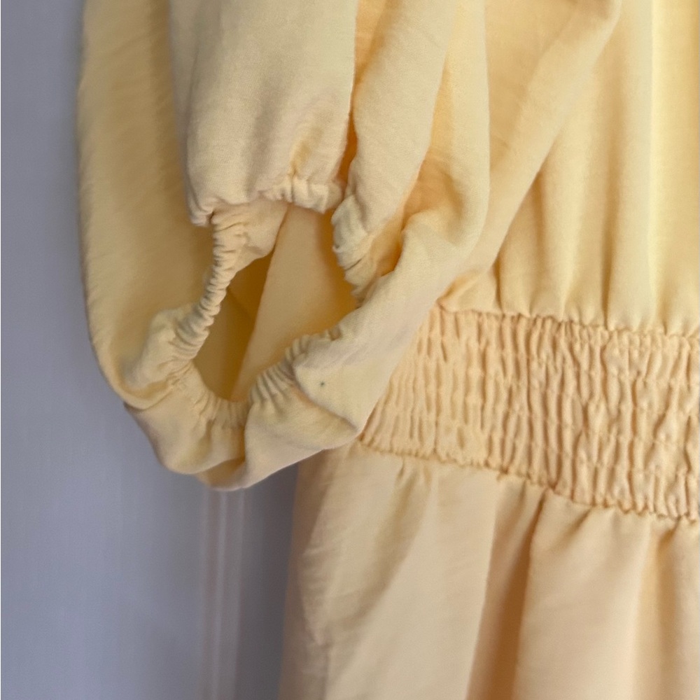 SABRINA LAUREN Butter Yellow Puff Sleeve Sweetheart Peasant Dress Cottage | Sz L - Picture 7 of 12